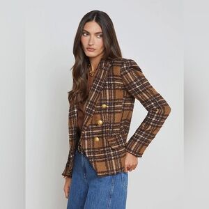 L'AGENCE Kenzie Blazer in Blue Brown/ Yellow Plaid